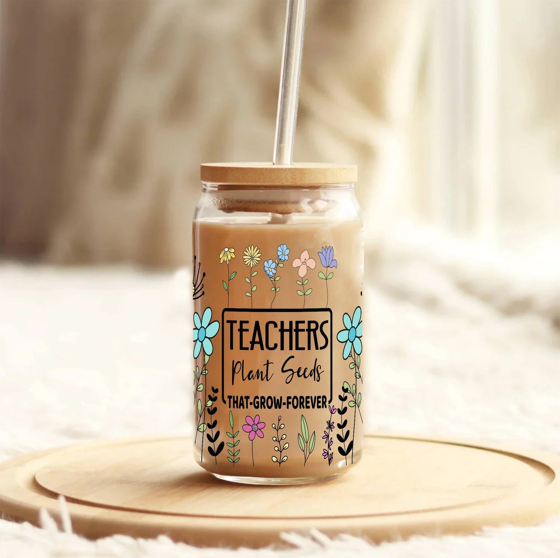 Teachers Plant Seeds Glass Can – Wildflower Teacher Tumbler, Personalized Gift for Teachers & Educators - product image 2