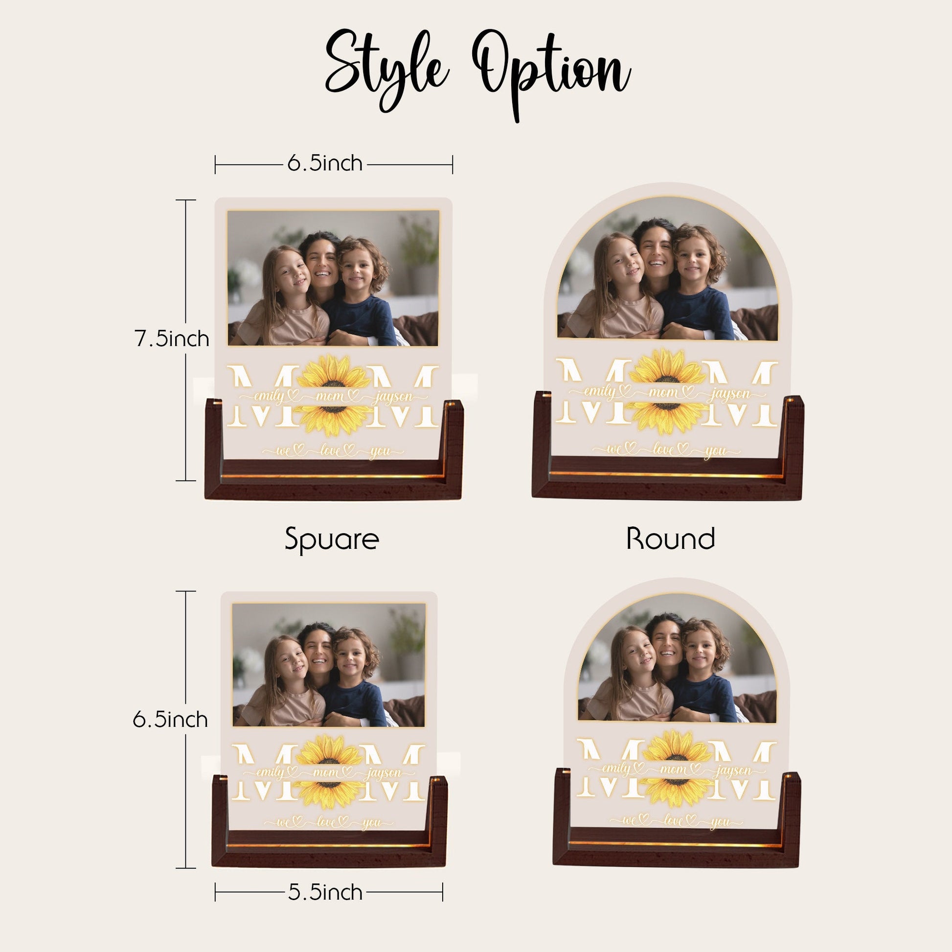 Personalized Mom Acrylic Lamp | Custom Photo Sunflower Gift for Mom | Mother’s Day Night Light | Family Keepsake with Walnut Wood Base - product image 2