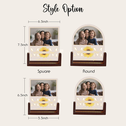 Personalized Mom Acrylic Lamp | Custom Photo Sunflower Gift for Mom | Mother’s Day Night Light | Family Keepsake with Walnut Wood Base - product image 2