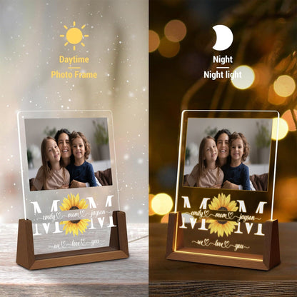 Personalized Mom Acrylic Lamp | Custom Photo Sunflower Gift for Mom | Mother’s Day Night Light | Family Keepsake with Walnut Wood Base - product image 5