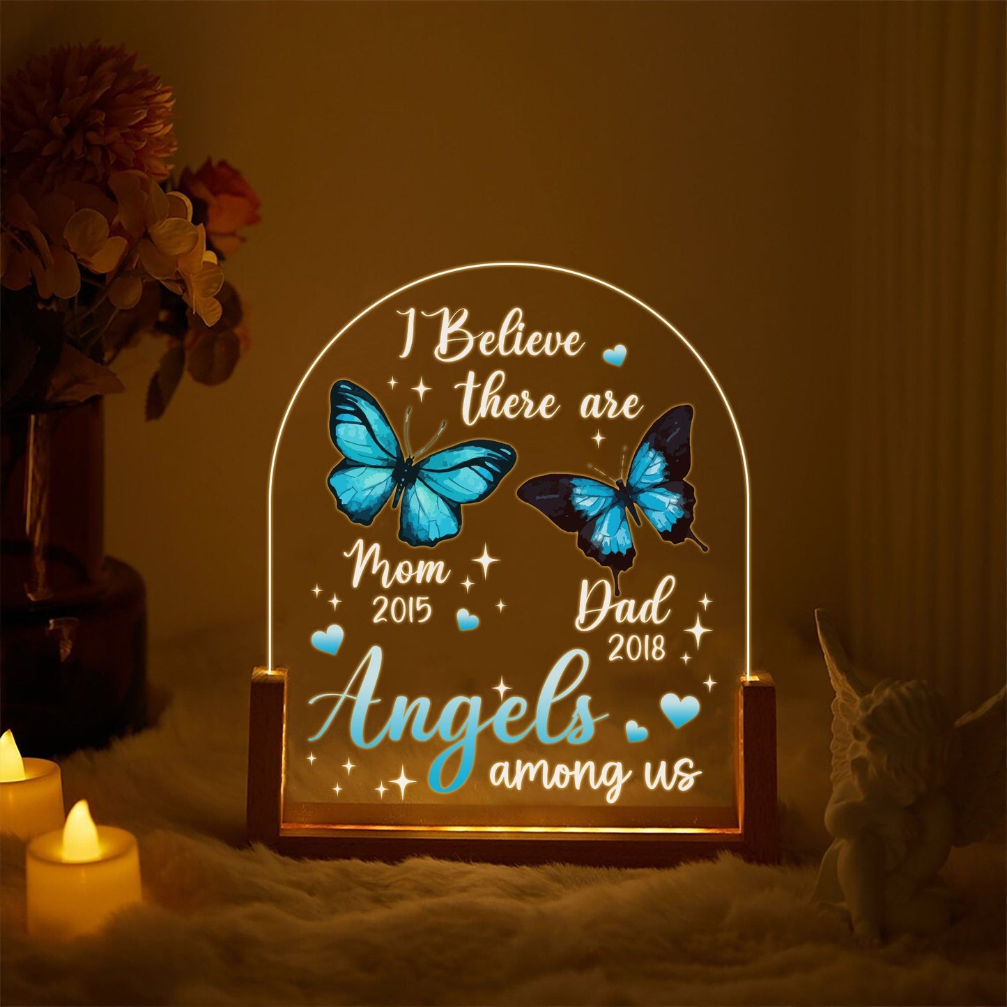 Personalized Butterfly Memorial Acrylic Lamp | I Believe There Are Angels Among Us Light | Remembrance Gift for Loss of Parents - product image 2