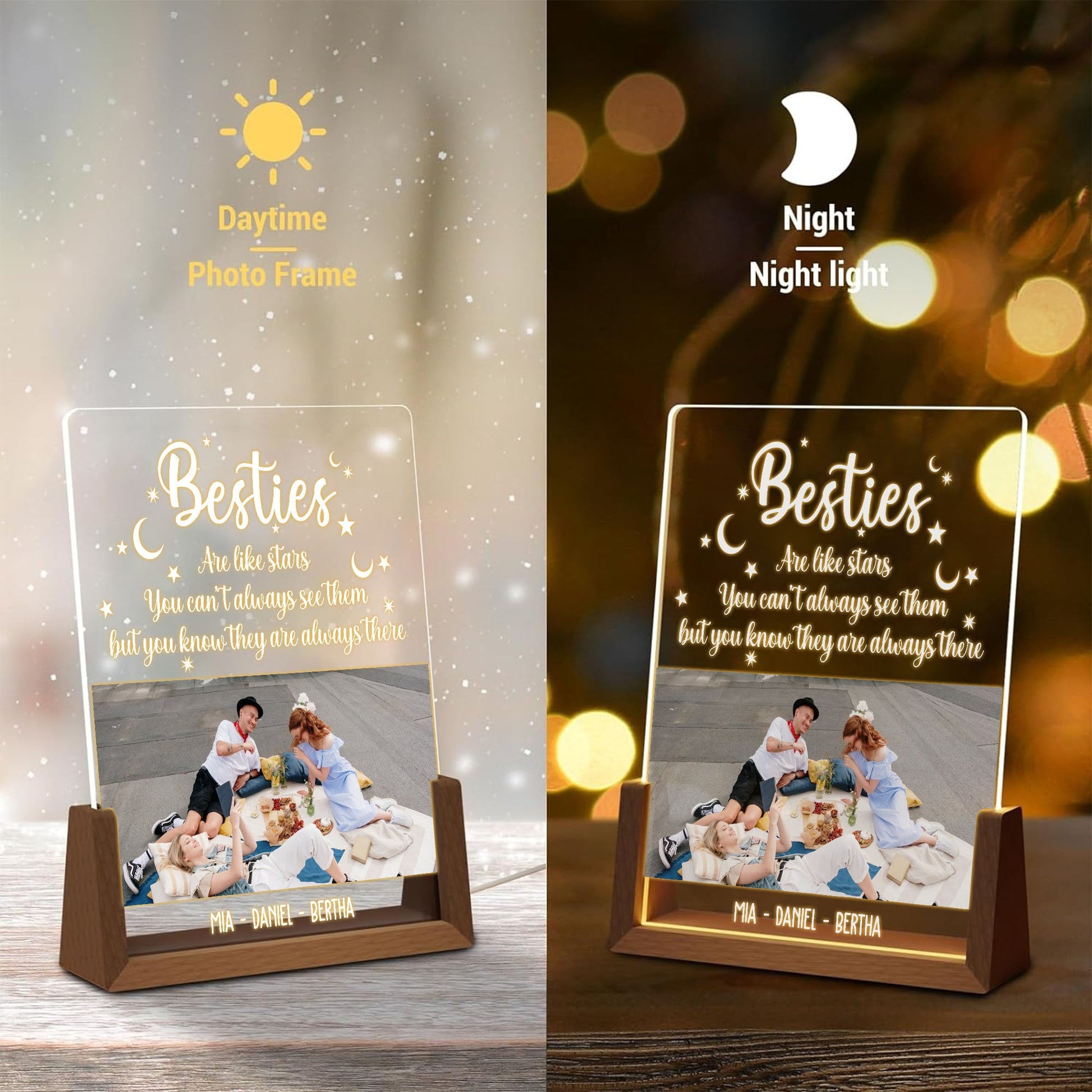 Long Distance Friendship Photo Lamp, Besties Are Like Stars Plaque, Custom Picture LED Light, Personalized Best Friend Gift - product image 4