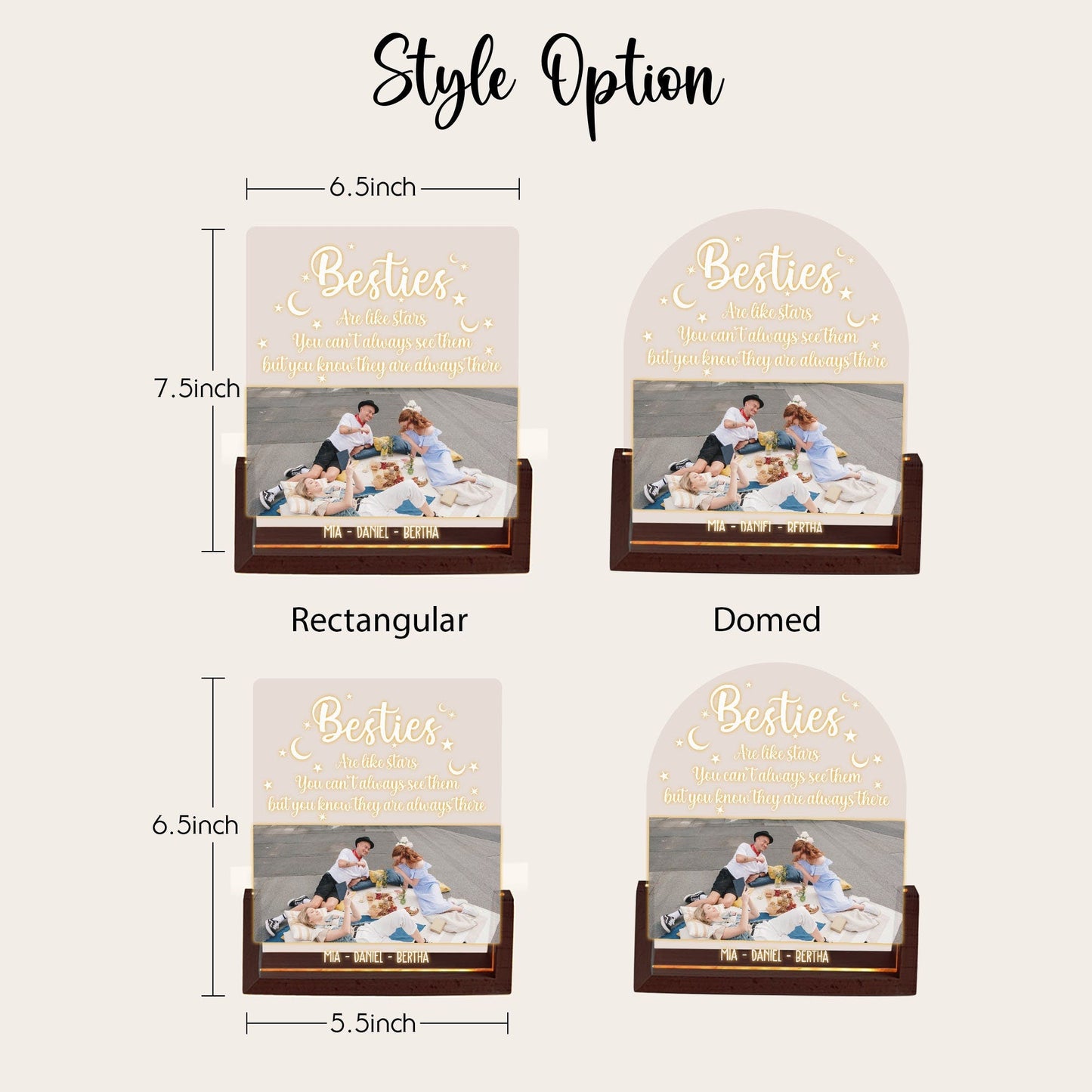 Long Distance Friendship Photo Lamp, Besties Are Like Stars Plaque, Custom Picture LED Light, Personalized Best Friend Gift - product image 5