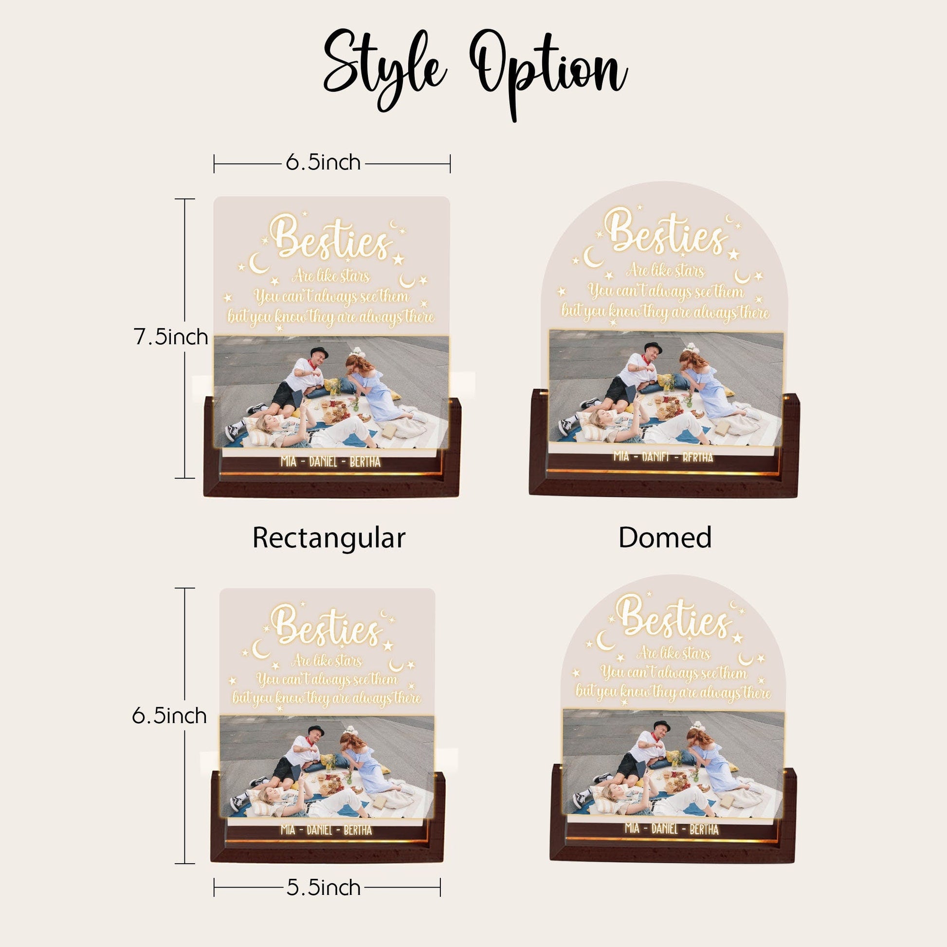 Long Distance Friendship Photo Lamp, Besties Are Like Stars Plaque, Custom Picture LED Light, Personalized Best Friend Gift - product image 5