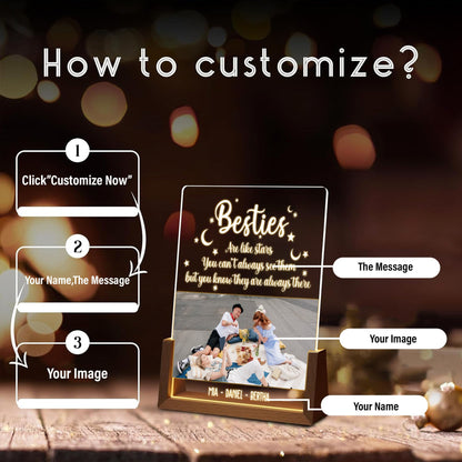 Long Distance Friendship Photo Lamp, Besties Are Like Stars Plaque, Custom Picture LED Light, Personalized Best Friend Gift - product image 6