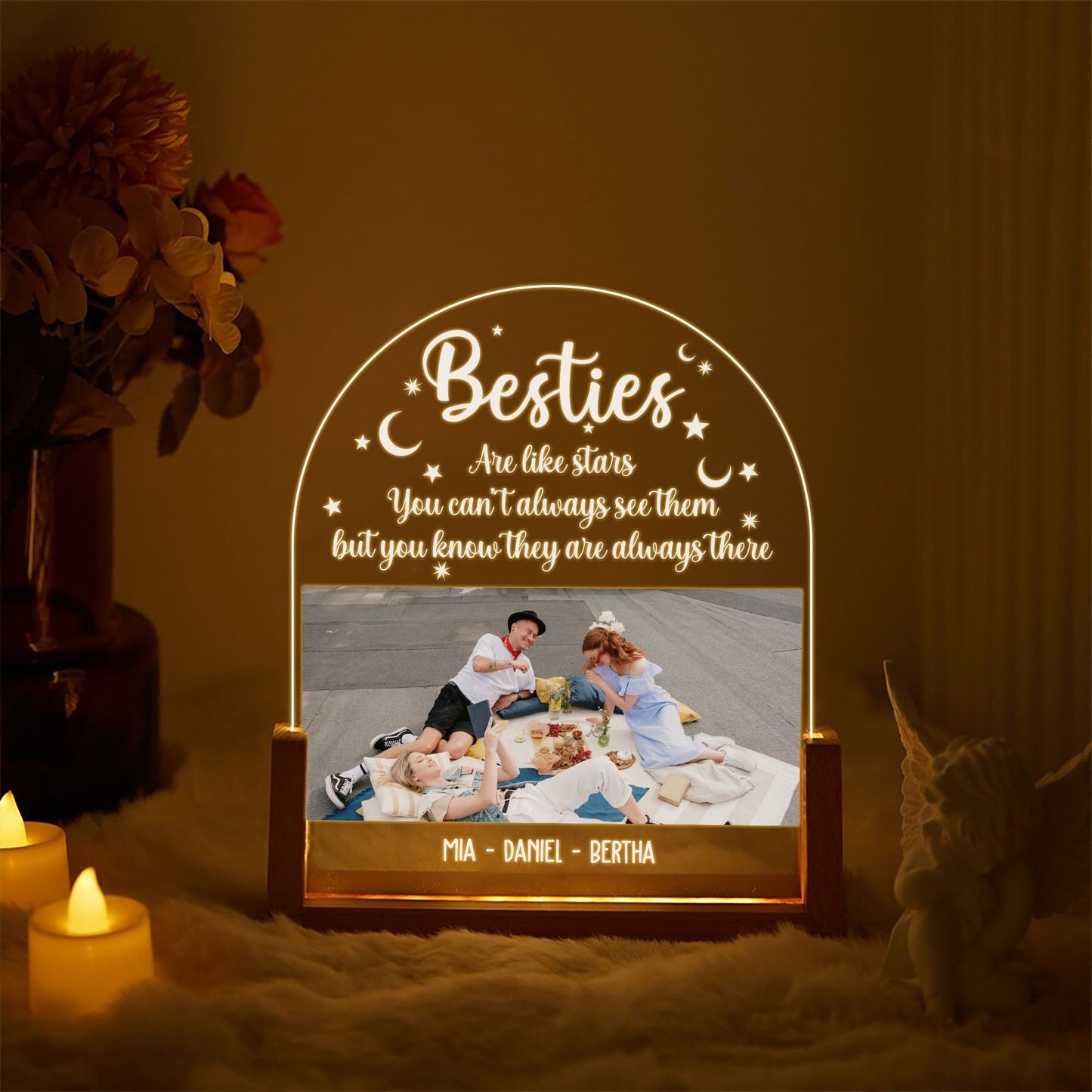 Long Distance Friendship Photo Lamp, Besties Are Like Stars Plaque, Custom Picture LED Light, Personalized Best Friend Gift - product image 2