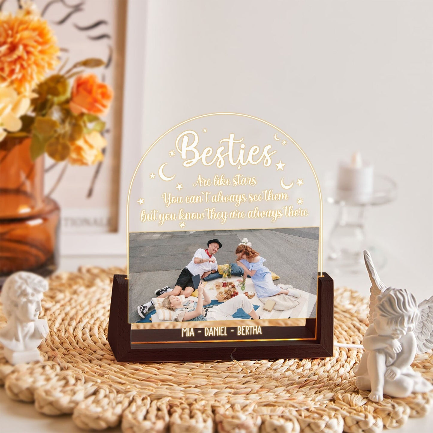 Long Distance Friendship Photo Lamp, Besties Are Like Stars Plaque, Custom Picture LED Light, Personalized Best Friend Gift - product image 3