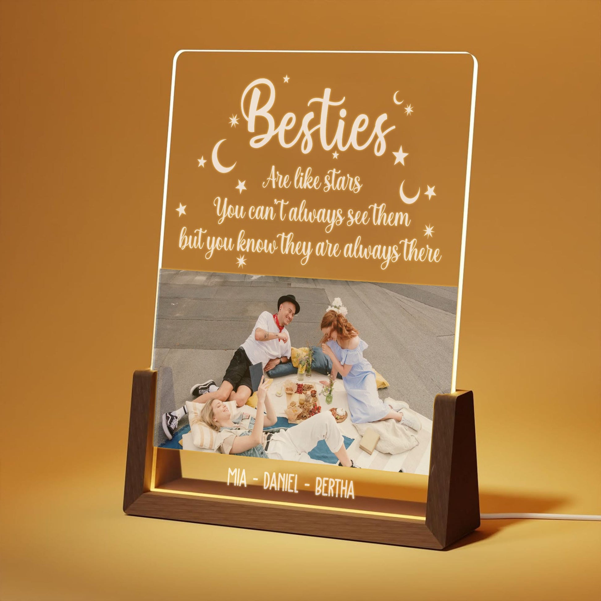 Long Distance Friendship Photo Lamp, Besties Are Like Stars Plaque, Custom Picture LED Light, Personalized Best Friend Gift - main product image