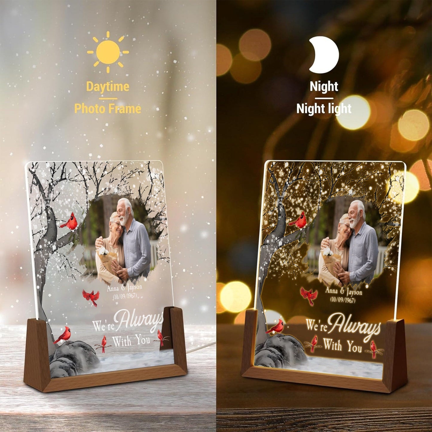 Custom Real Glass Photo Lamp, Father's Day Memorial Gift, Cardinal Sympathy Night Light, Loss of Loved One Keepsake for Dad, Grandpa Gift - product image 5