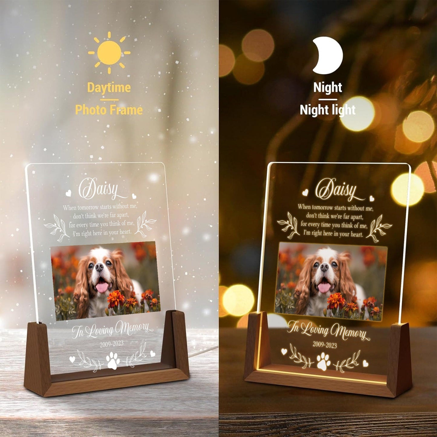 Custom Pet Plaque with Photo, Dog Memorial Gift, Pet Loss Sympathy Keepsake, In Loving Memory Plaque, Cat Bereavement Night Light - product image 5