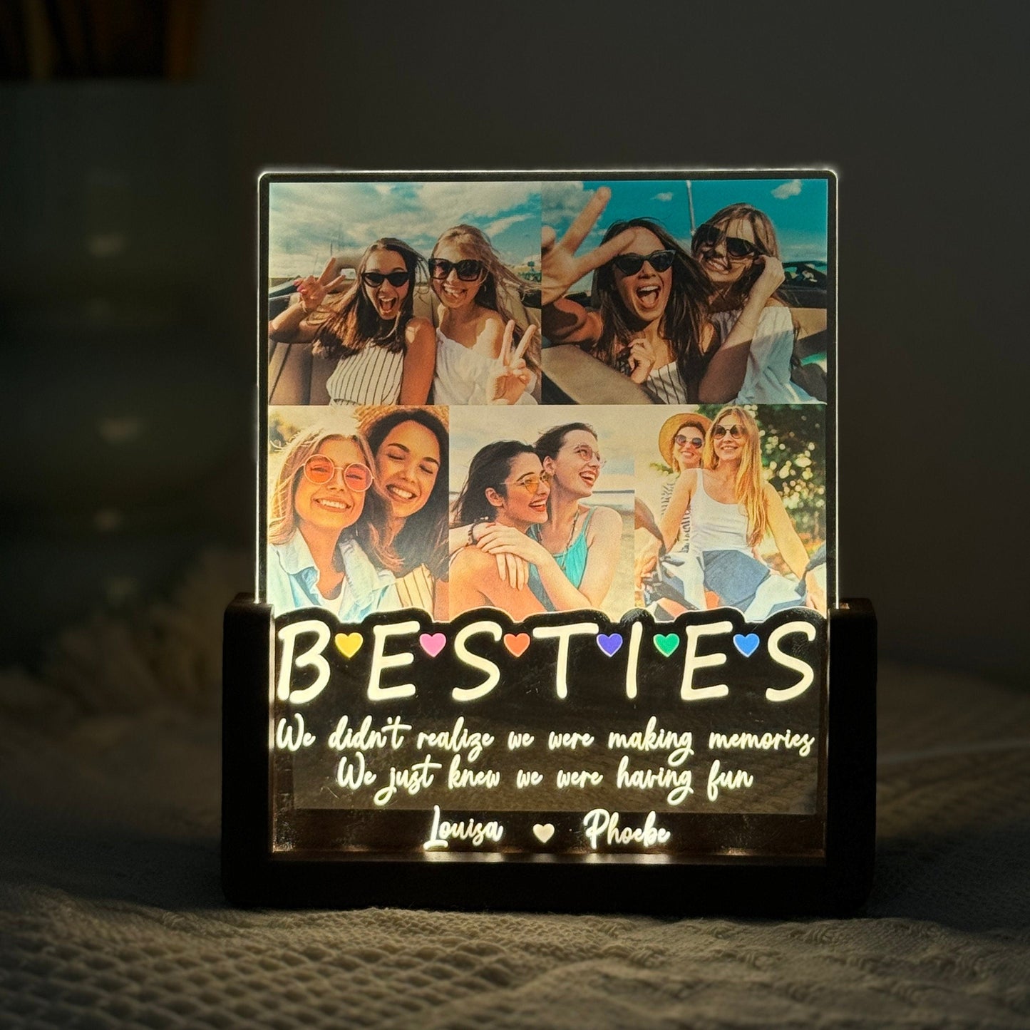 Custom Bestie Photo Collage Glass Night Light, Personalized Friendship Picture Lamp, Soul Sister Birthday Gift, Best Friend LED Plaque - product image 2