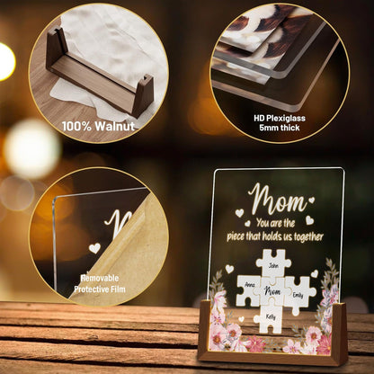 Personalized Puzzle Acrylic Lamp for Mom, Custom Family Name Light, Mother’s Day Gift with Warm Walnut Wood Base, Mothers Day Gifts - product image 3