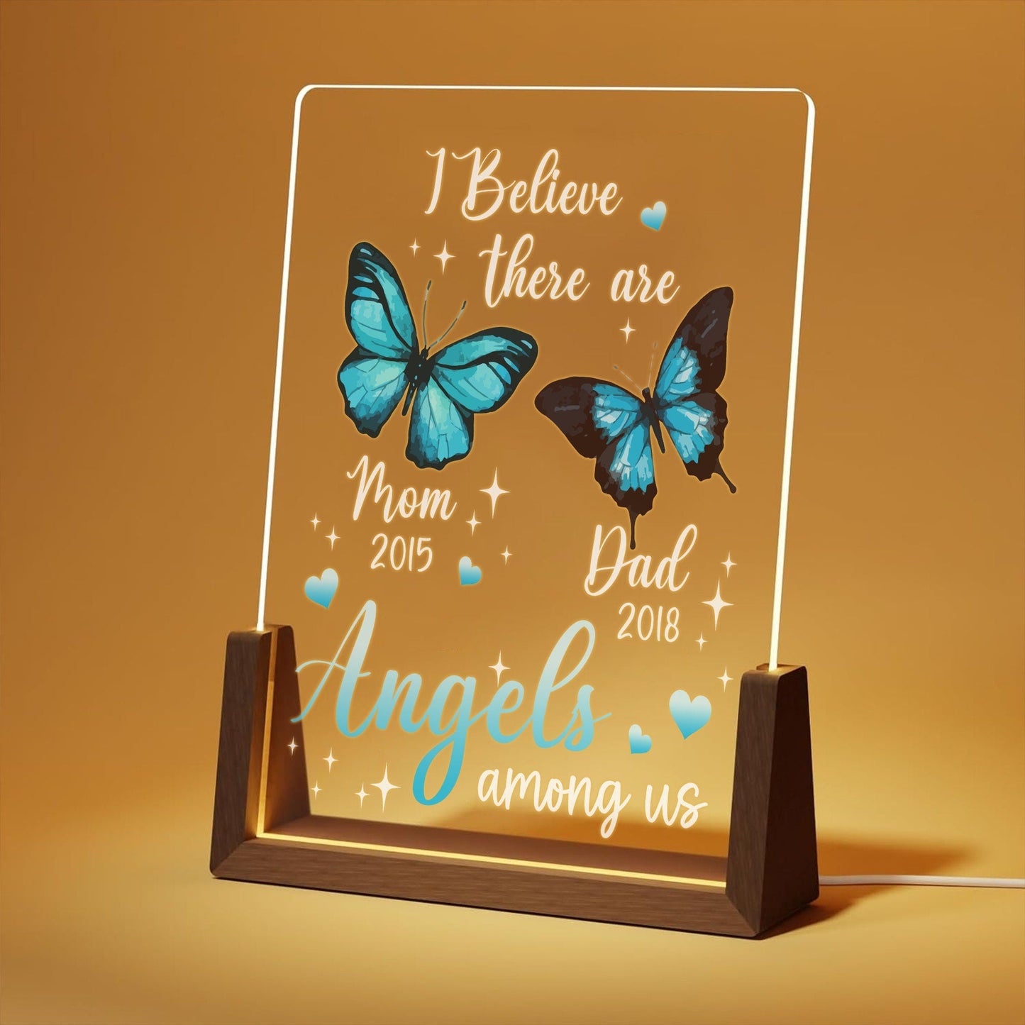 Personalized Butterfly Memorial Acrylic Lamp | I Believe There Are Angels Among Us Light | Remembrance Gift for Loss of Parents - main product image