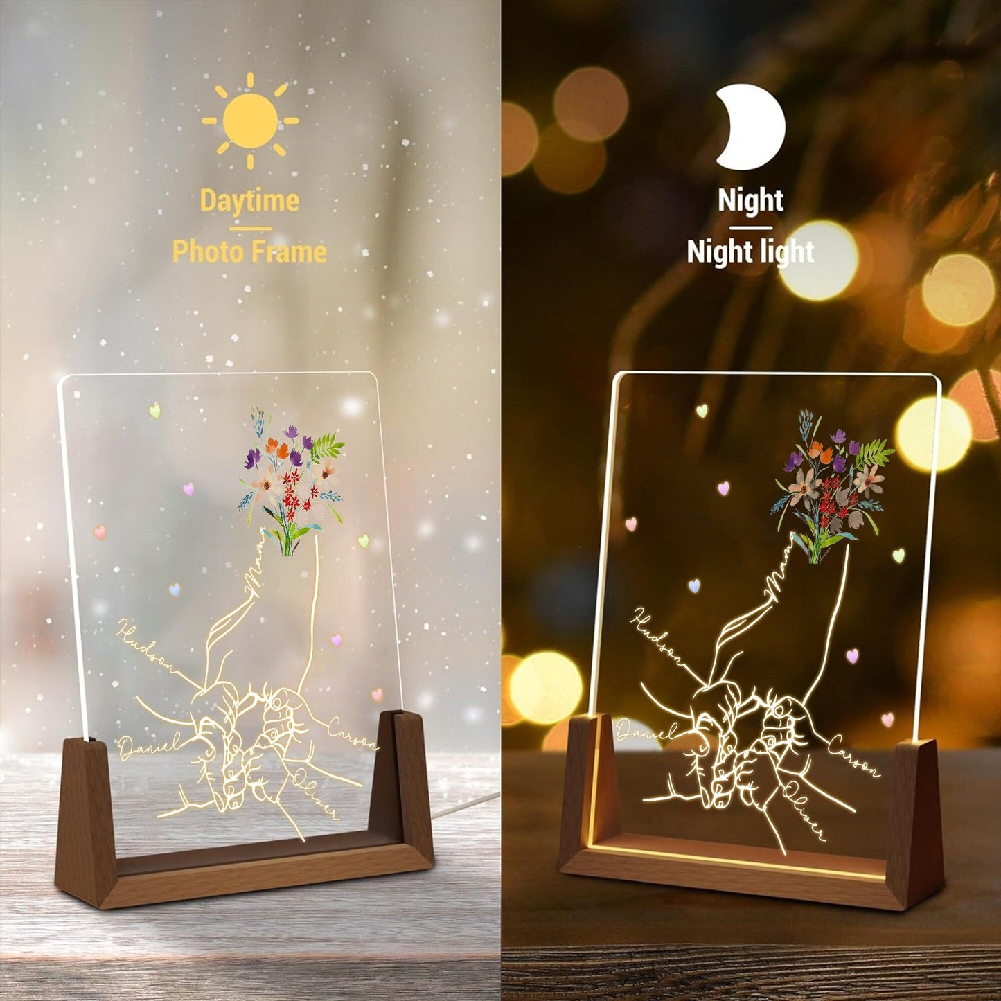 Personalized Name Mom And Kid Hands Heart Acrylic Plaque NightLight,Custom Mother's Day Gifts From Daughter,Gift For Mom, Custom Kids Names - product image 5