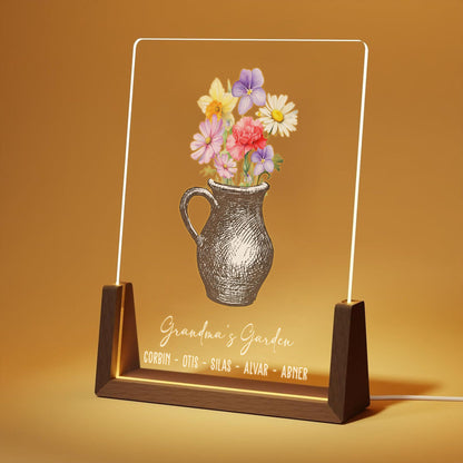 Personalized Mother's Day Gift for Grandma, Birth Flower Night Light, Custom Kids Names Acrylic Plaque, Grandma's Garden LED Lamp, Nana Gift - main product image