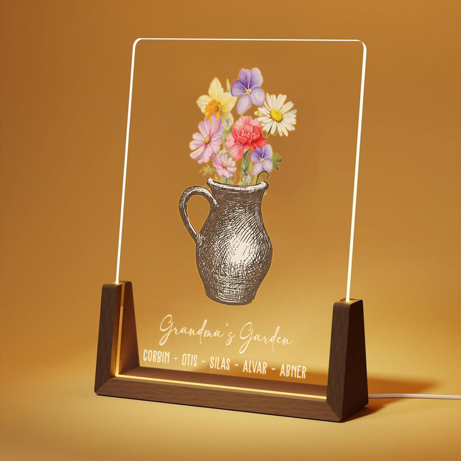 Personalized Mother's Day Gift for Grandma, Birth Flower Night Light, Custom Kids Names Acrylic Plaque, Grandma's Garden LED Lamp, Nana Gift - main product image