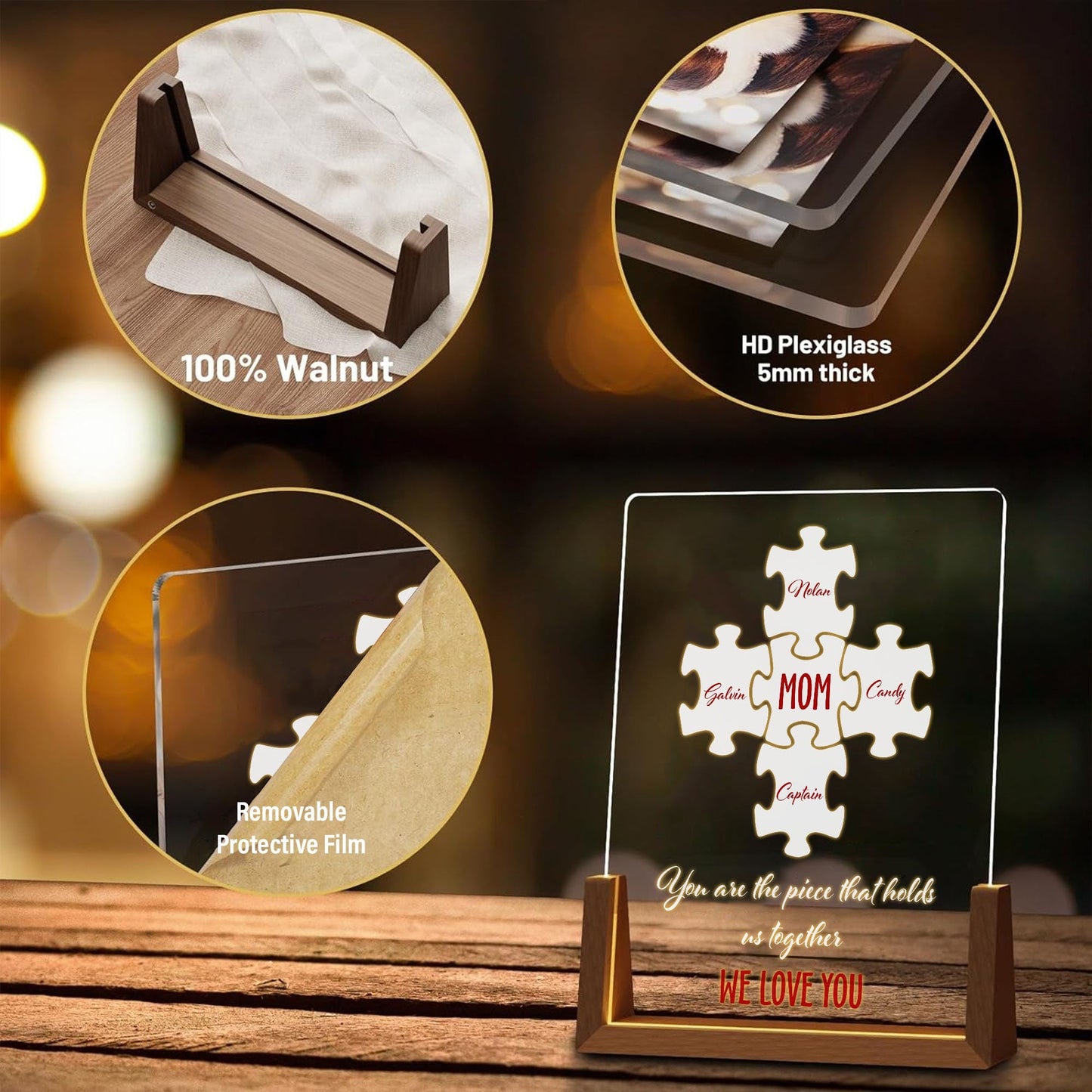 Personalized Mom Puzzle LED Light, Mothers Day Gift from Kids, You Are The Piece That Holds Us Together, Custom Family Name Acrylic Sign - product image 4