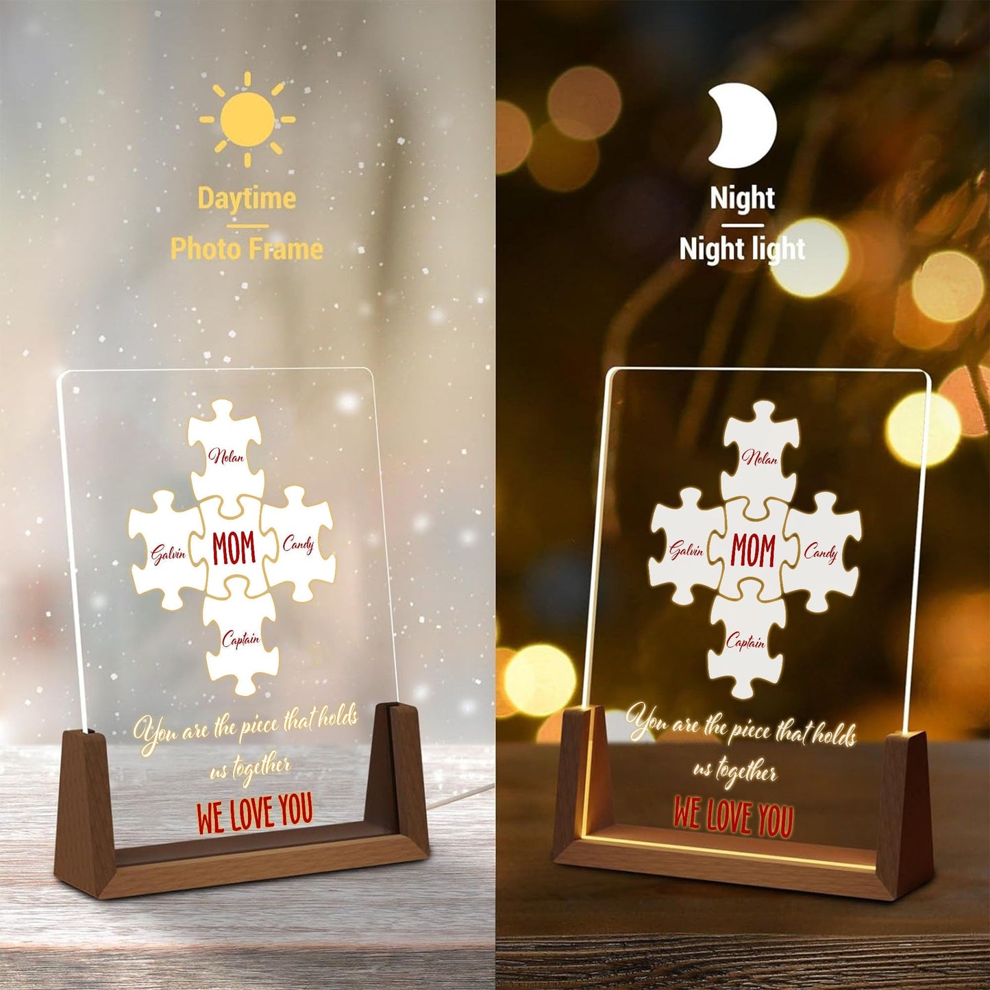 Personalized Mom Puzzle LED Light, Mothers Day Gift from Kids, You Are The Piece That Holds Us Together, Custom Family Name Acrylic Sign - product image 5