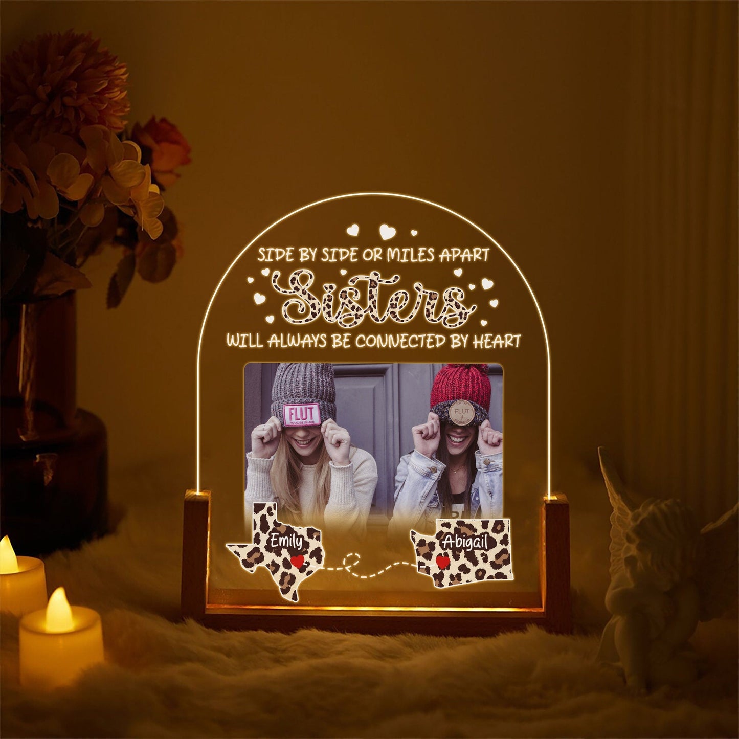 Long Distance Sister Photo Lamp, Custom State Map Night Light, Moving Away Gift, Personalized Acrylic Picture Plaque - product image 2