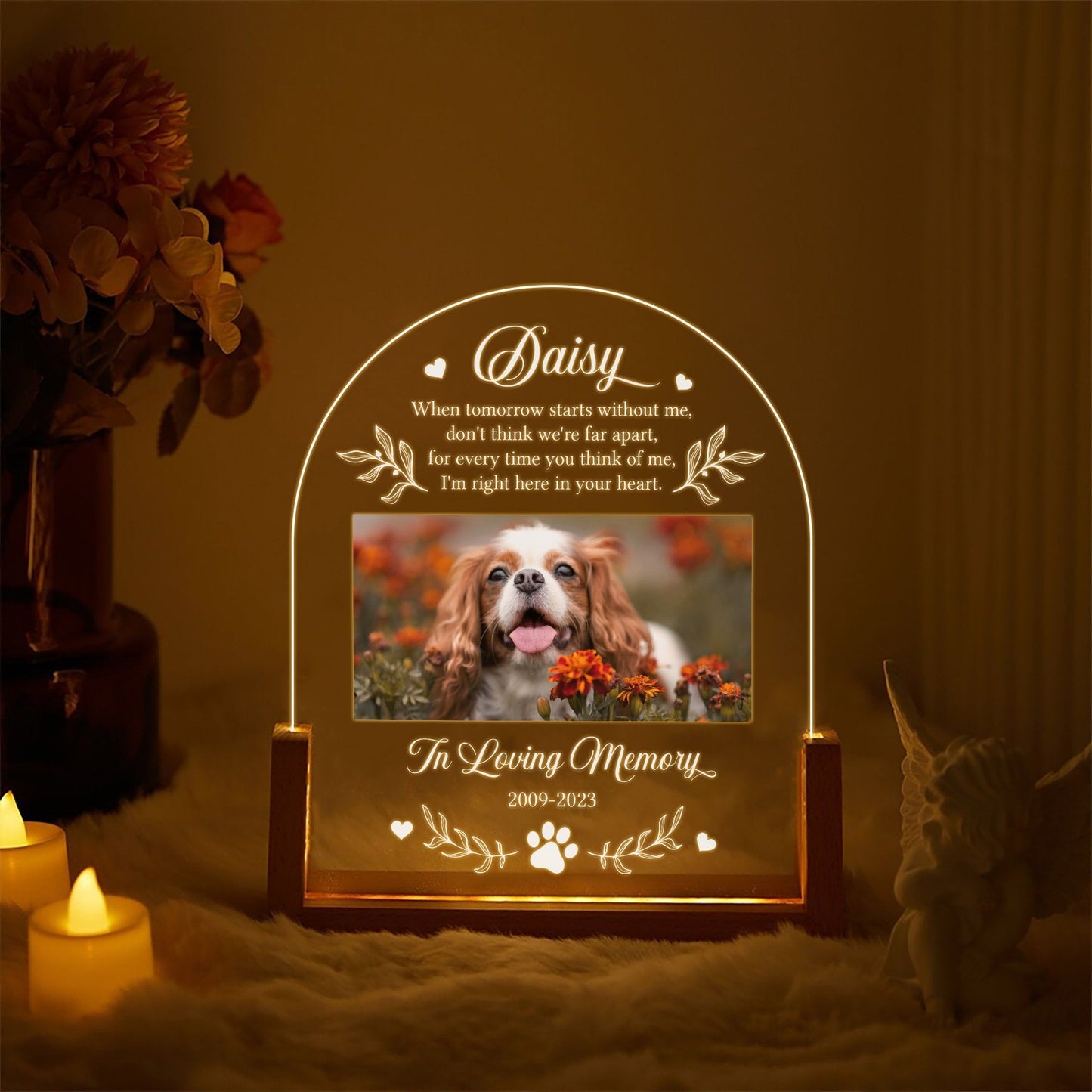 Custom Pet Plaque with Photo, Dog Memorial Gift, Pet Loss Sympathy Keepsake, In Loving Memory Plaque, Cat Bereavement Night Light - product image 2