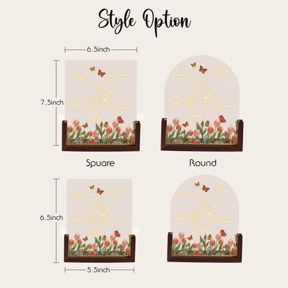 Personalized Mom and Kids Hand Acrylic Lamp |Custom Family Name Light Gift | Mother’s Day Night Light with Walnut Wood Base | Floral DecorS6 - product image 2