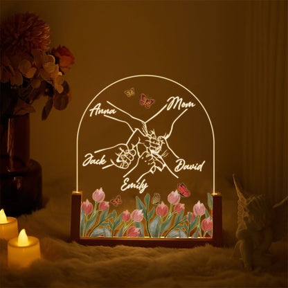 Personalized Mom and Kids Hand Acrylic Lamp |Custom Family Name Light Gift | Mother’s Day Night Light with Walnut Wood Base | Floral DecorS6 - product image 3