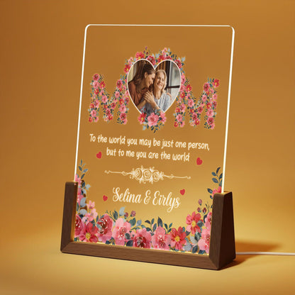 Personalized MOM Acrylic Lamp | Custom Mother’s Day Photo Gift | Floral Night Light with Walnut Wood Base | Gift for Mom from Daughter - product image 2