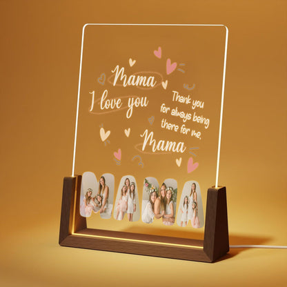 Personalized Mama Acrylic Lamp | Custom Photo Gift for Mom | Mother’s Day Night Light | I Love You Mom Keepsake with Walnut Wood Base - product image 2