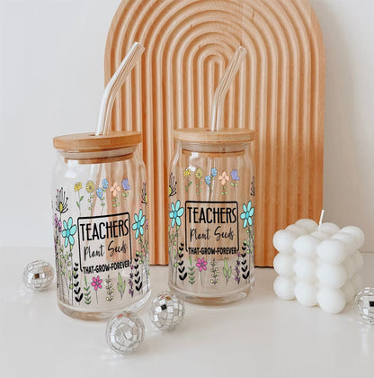 Teachers Plant Seeds Glass Can – Wildflower Teacher Tumbler, Personalized Gift for Teachers & Educators - product image 3