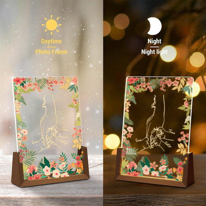 Custom Mom Lamp, Personalized Mothers Day Gift, Holding Hands Line Art Light, Floral Acrylic LED Lamp, Mother’s Day Gift from Kids - product image 3