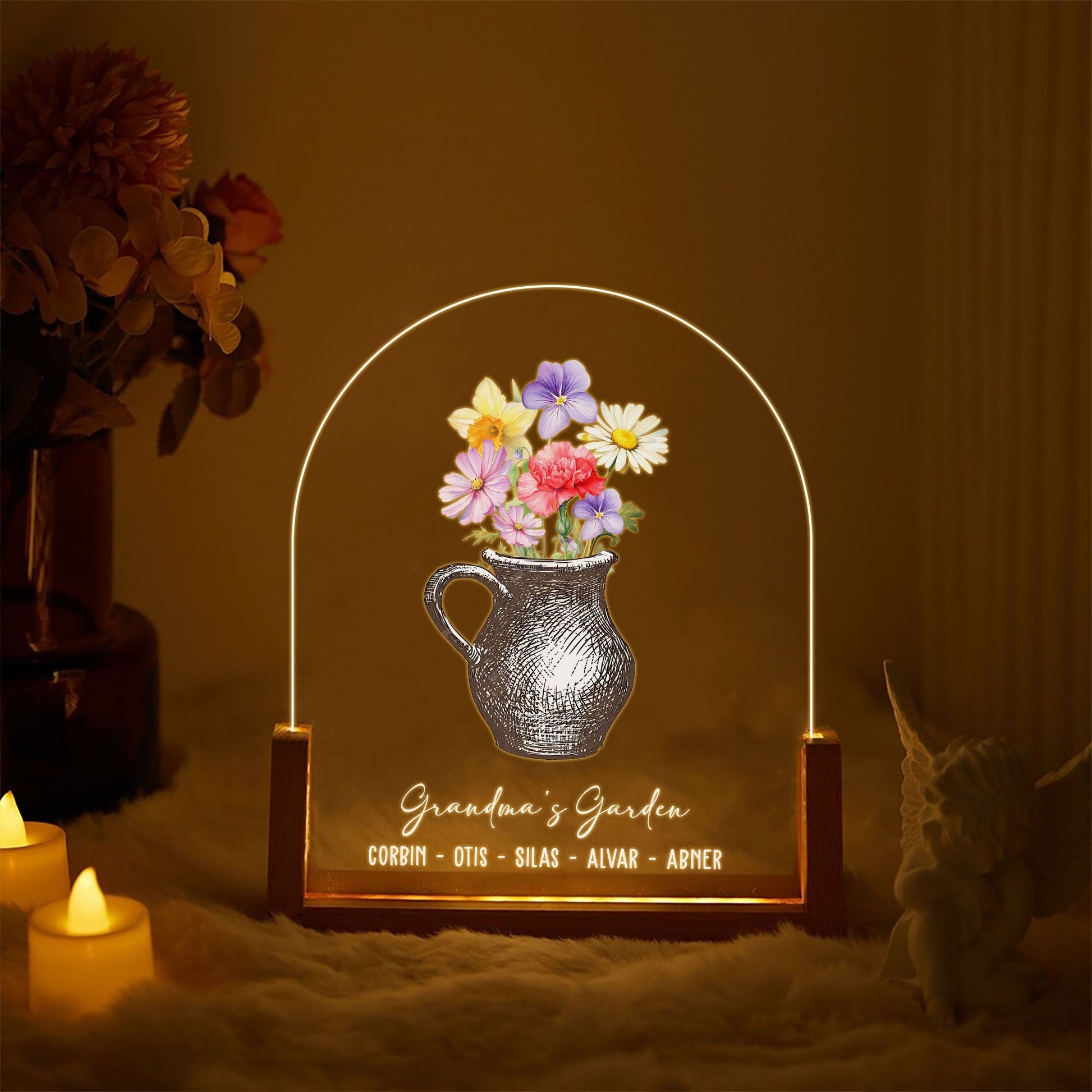 Personalized Mother's Day Gift for Grandma, Birth Flower Night Light, Custom Kids Names Acrylic Plaque, Grandma's Garden LED Lamp, Nana Gift - product image 8