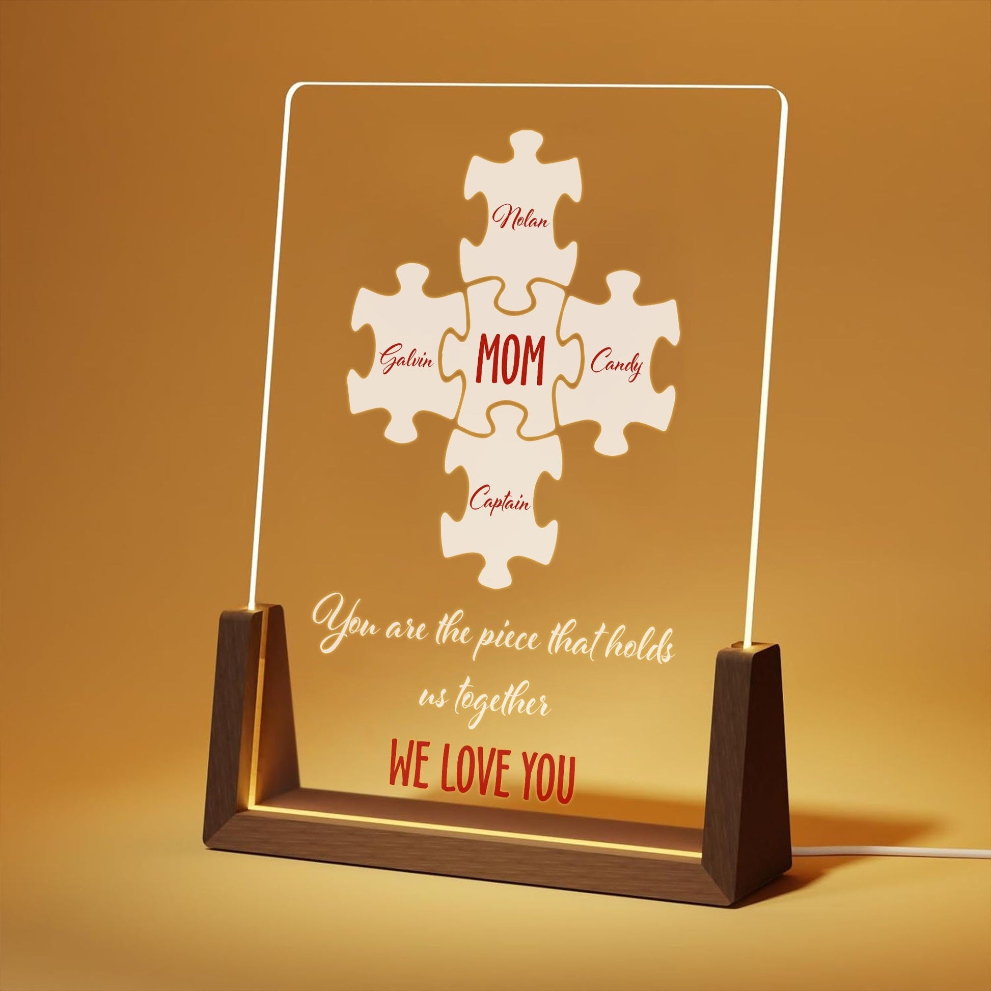 Personalized Mom Puzzle LED Light, Mothers Day Gift from Kids, You Are The Piece That Holds Us Together, Custom Family Name Acrylic Sign - product image 2