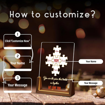 Personalized Mom Puzzle LED Light, Mothers Day Gift from Kids, You Are The Piece That Holds Us Together, Custom Family Name Acrylic Sign - product image 3