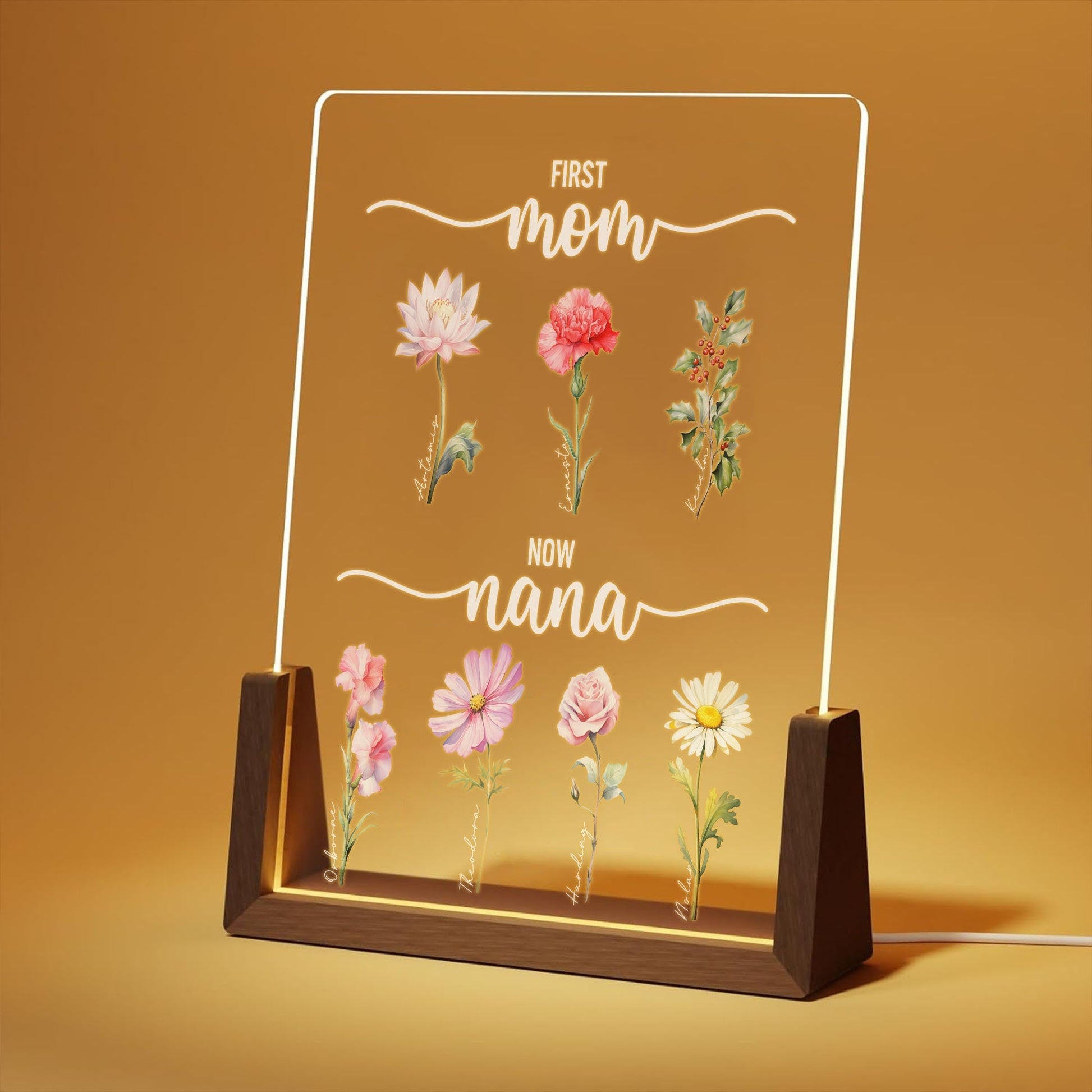 Personalized Birth Flower Lamp, Custom Birth Month Flower with Names, Mom to Nana Gift, Family Flower LED Light, Mothers Day Grandma Gift - main product image