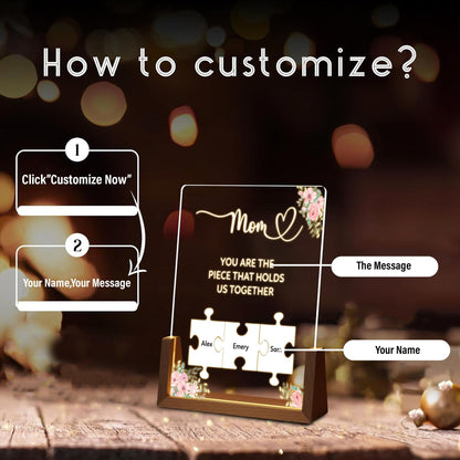 Custom Mom Puzzle Lamp, Personalized Mother Gift, You Are the Piece That Holds Us Together Light, Mother’s Day Gift, Family Name Lamp - product image 2