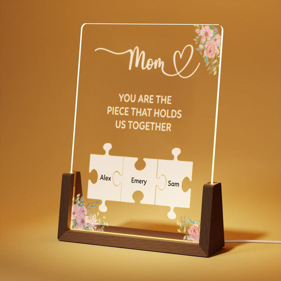 Custom Mom Puzzle Lamp, Personalized Mother Gift, You Are the Piece That Holds Us Together Light, Mother’s Day Gift, Family Name Lamp - main product image