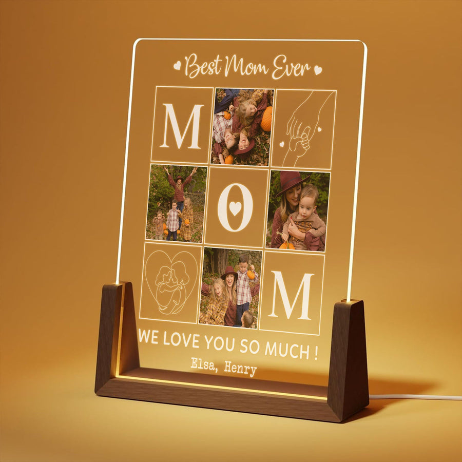 Best Mom Ever Personalized Acrylic Photo Lamp, Custom Mothers Day Gift with Warm Walnut, Family Photo Night Light, Mothers Day Gift - main product image