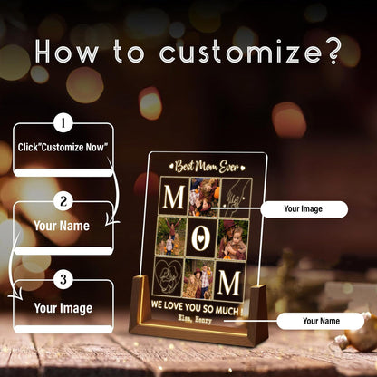 Best Mom Ever Personalized Acrylic Photo Lamp, Custom Mothers Day Gift with Warm Walnut, Family Photo Night Light, Mothers Day Gift - product image 3