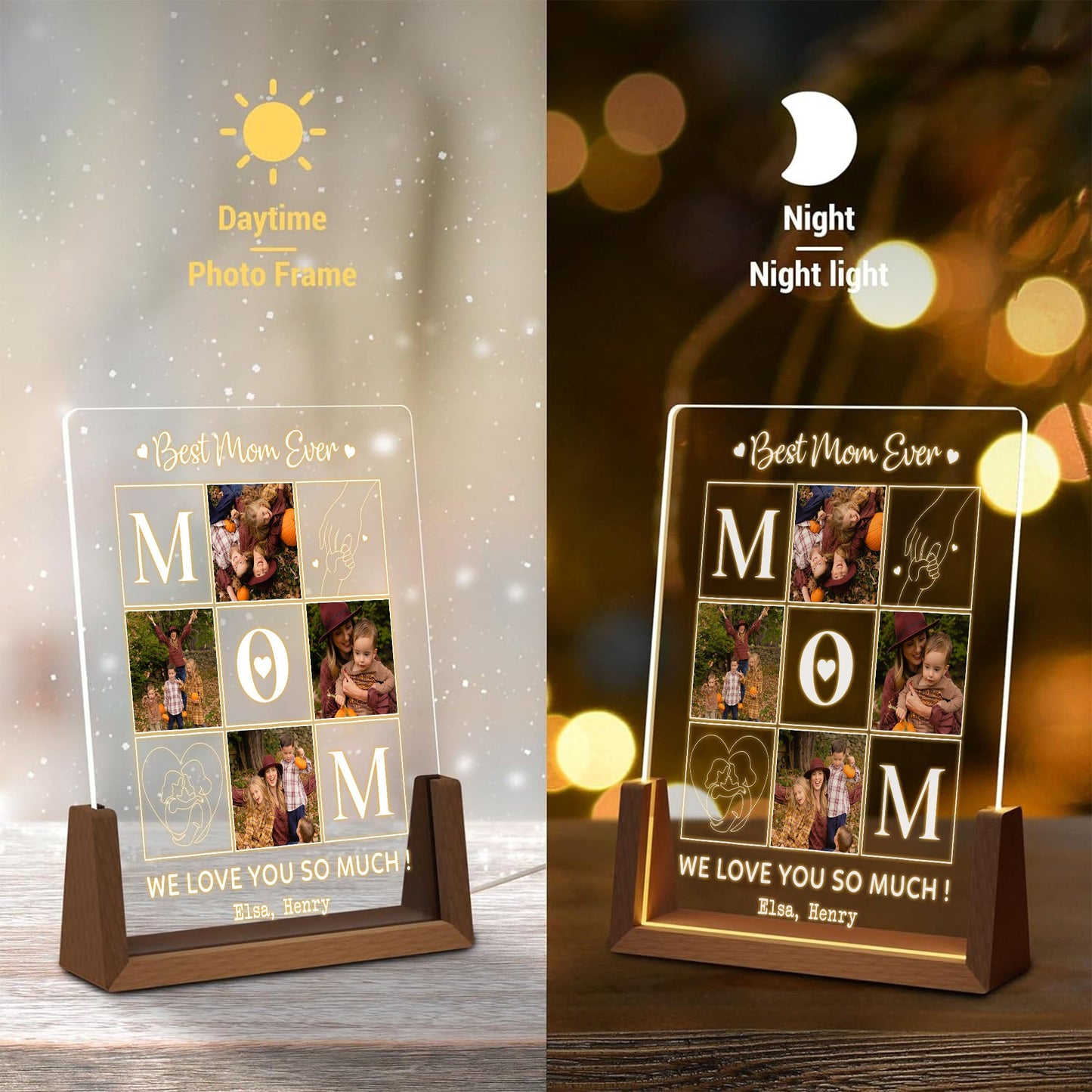 Best Mom Ever Personalized Acrylic Photo Lamp, Custom Mothers Day Gift with Warm Walnut, Family Photo Night Light, Mothers Day Gift - product image 2