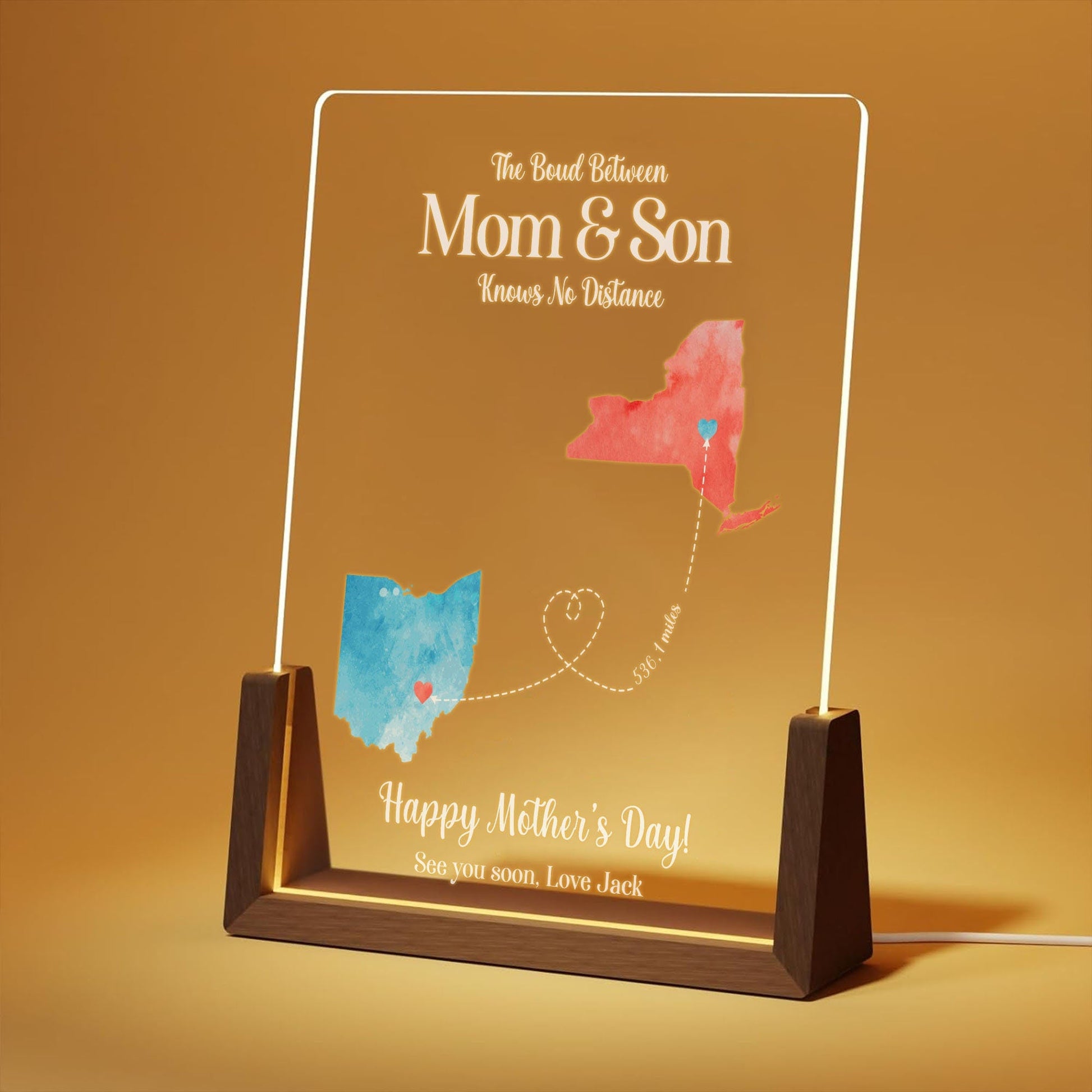 Custom Long Distance Mom Gift, Personalized Map Lamp, The Bond Between Mom and Son Light, Mother’s Day Gift, Mothers Day Gifts - main product image