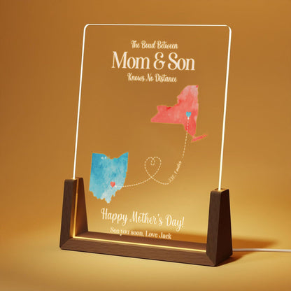 Custom Long Distance Mom Gift, Personalized Map Lamp, The Bond Between Mom and Son Light, Mother’s Day Gift, Mothers Day Gifts - main product image