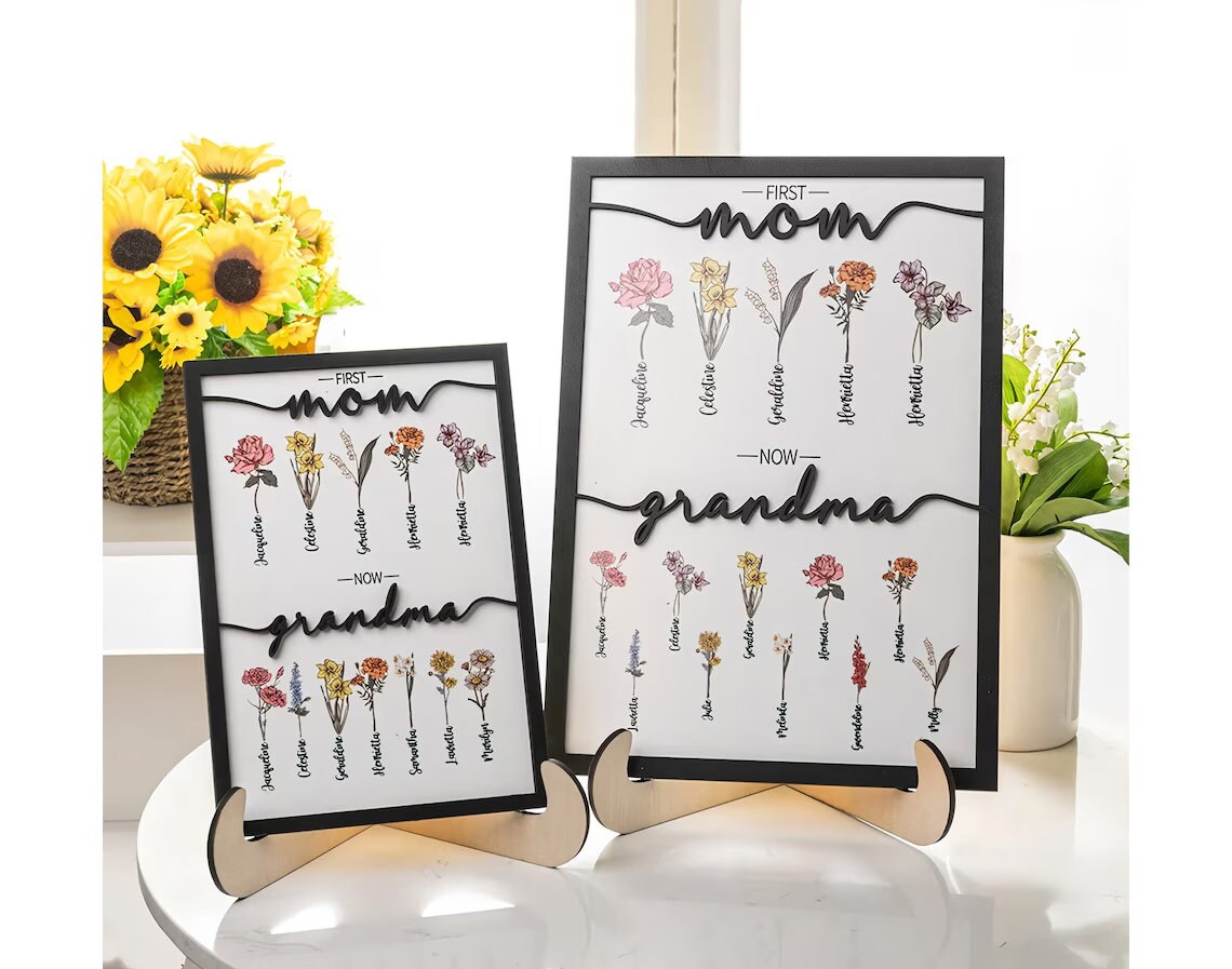 First Mom Now Grandma , Mothers Day Gifts For Grandma, Personalized Birthday Gifts For Mom, Nana, Mimi, Custom Kids Names Wooden Plaque - main product image
