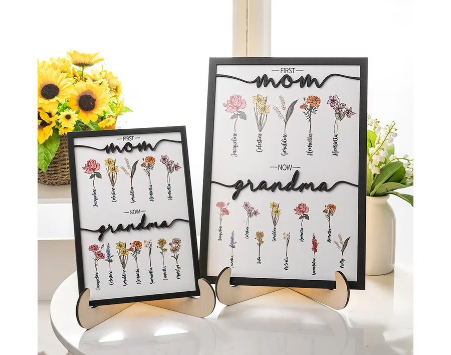 First Mom Now Grandma , Mothers Day Gifts For Grandma, Personalized Birthday Gifts For Mom, Nana, Mimi, Custom Kids Names Wooden Plaque - main product image
