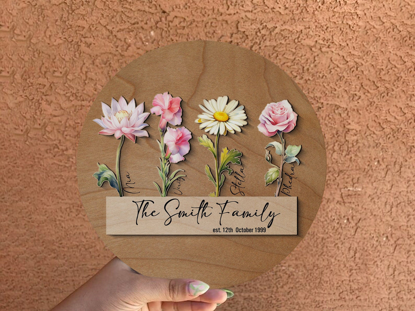 Personalized Birth Flower Wooden Sign: Custom Family Name Plaque - product image 3