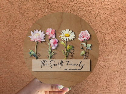 Personalized Birth Flower Wooden Sign: Custom Family Name Plaque - product image 3
