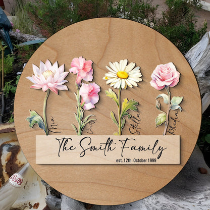 Personalized Birth Flower Wooden Sign: Custom Family Name Plaque - product image 4