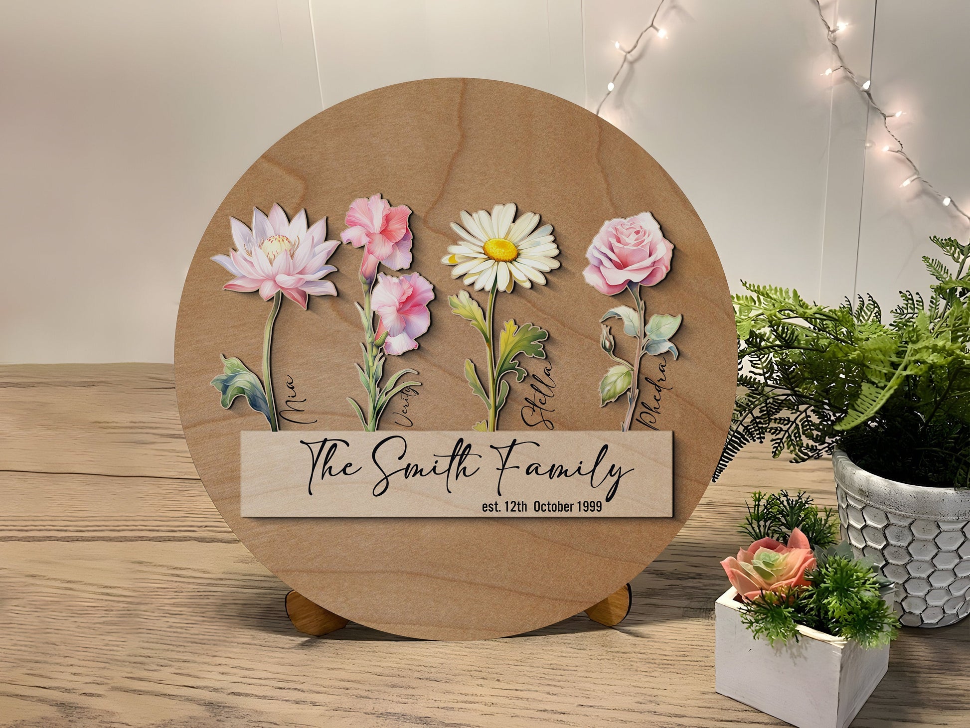 Personalized Birth Flower Wooden Sign: Custom Family Name Plaque - product image 2