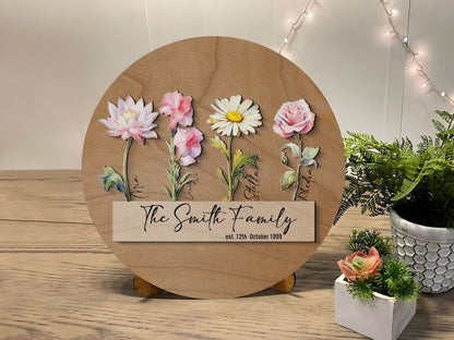 Personalized Birth Flower Wooden Sign: Custom Family Name Plaque - product image 2