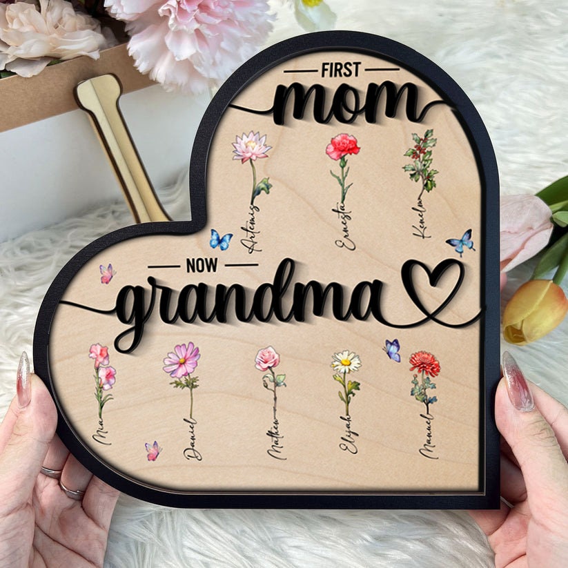 First Mom Now Grandma – Personalized Mothers Day & Birthday Gifts, Custom Kids Names Wooden Plaque for Mom, Nana, Mimi - product image 2