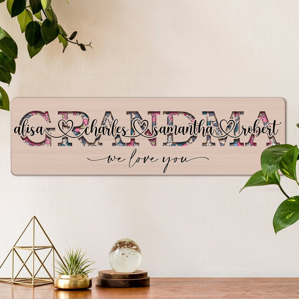 We Love You Mom Mothers Day Gifts for Grandma, Personalized Birthday Gifts For Mom, Nana, Mimi, Custom Kids Names Wooden Plaque - product image 4
